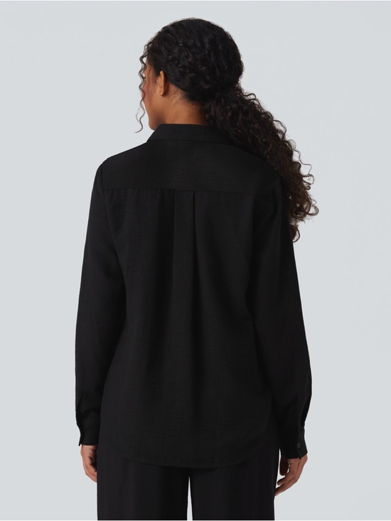 Halara Linen-Feel Button Down Shirt Black Long Sleeve Curved Hem NWT M - Picture 2 of 7